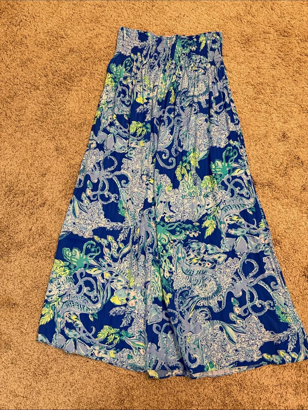 Lilly Pulitzer Blue, Aqua & Green Patterned Smocked Skirt